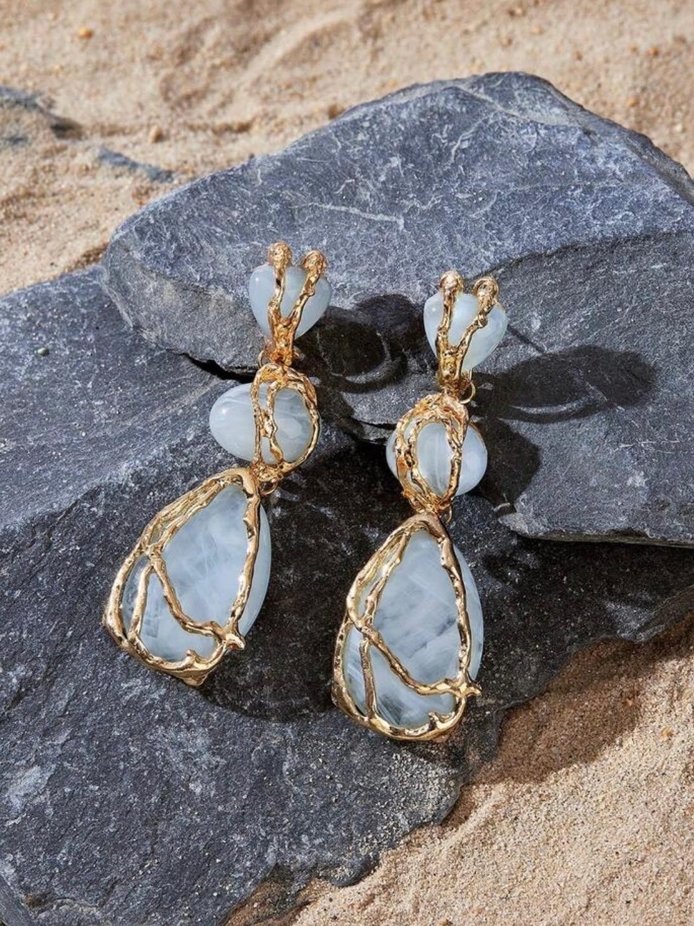 Earrings with Iridescent White Stones - Picture 3 of 7